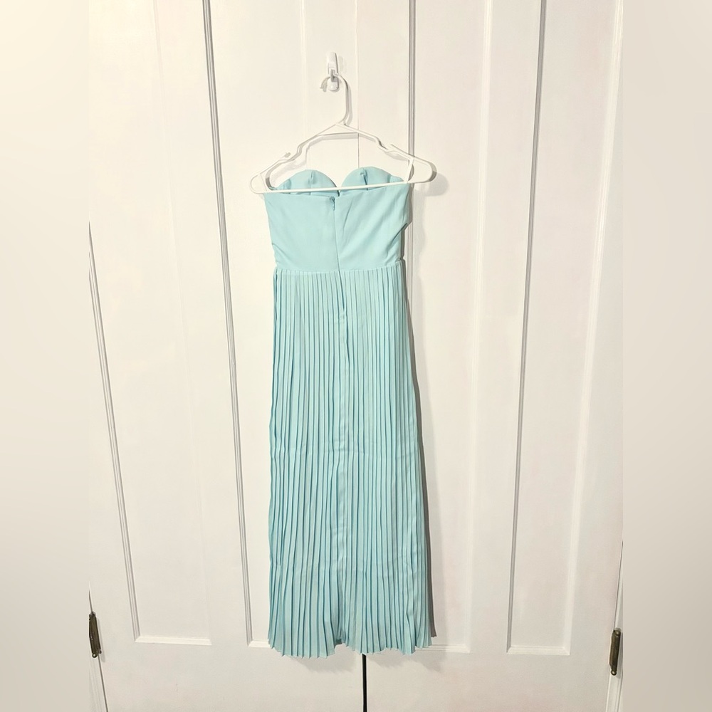 Elegant Strapless Blue Pleated Corset Dress - Picture 5 of 6